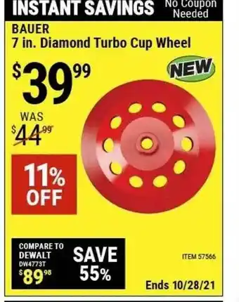 Harbor Freight Tools Bauer 7 In. Diamond Turbo Cup Wheel offer