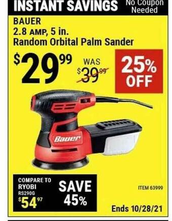 Harbor Freight Tools Bauer 2.8 Amp 5 In. Random Orbital Palm Sander offer