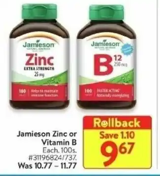 Walmart Jamieson Zinc or Vitamin B offer