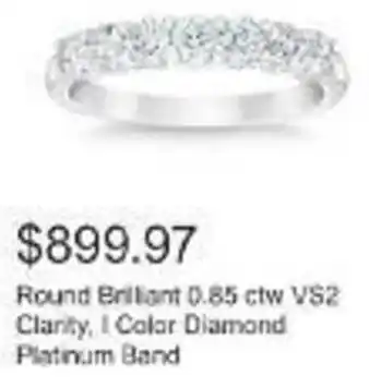 Costco Round Brilliant 0.85 ctw VS2 Clarity, I Color Diamond Platinum Band offer