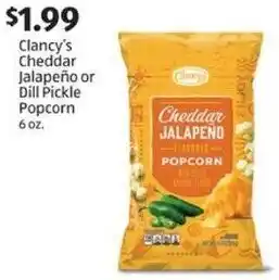 Aldi Clancy's Cheddar Jalapeño or Dill Pickle Popcorn offer