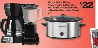 Family Dollar Black & Decker 12-Cup Programmable Coffeemaker, Bella Basics 10-Speed Blender Or Hamilton Beach Slow Cooker offer