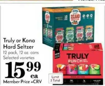 Pavilions Truly Or Kona Hard Seltzer offer