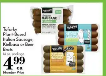 Pavilions Tofurky Plant-Based Italian Sausage, Kielbasa Or Beer Brats offer