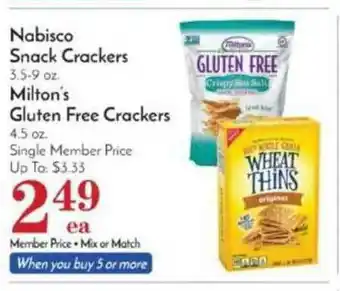 Pavilions Nabisco Snack Crackers Or Milton's Gluten Free Crackers offer