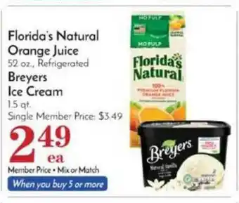 Pavilions Florida's Natural Orange Juice Or Breyers Ice Cream offer
