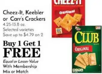 Pavilions Cheez-It, Keebler Or Carr's Crackers offer