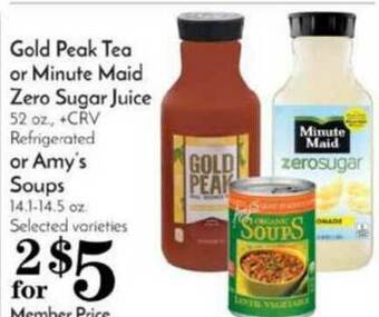 Pavilions Gold Peak Tea Or Minute Maid Zero Sugar Juice offer