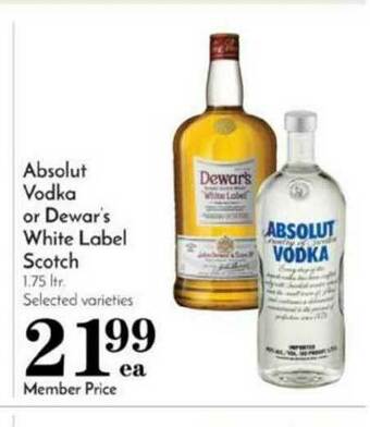 Pavilions Absolut Vodka Or Dewar's White Label Scotch offer