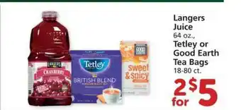 Albertsons Langers Juices Tetley Or Good Earth Tea Bags offer