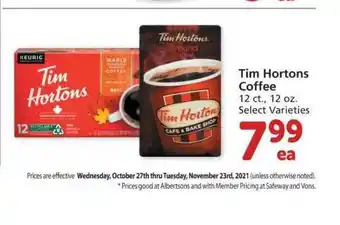 Albertsons Tim Hortons Coffee offer