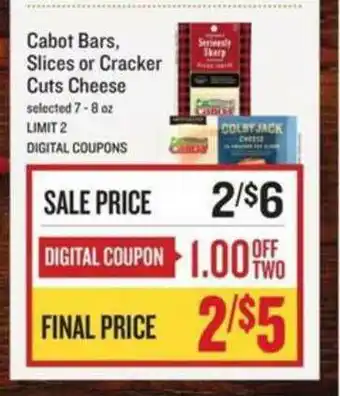 Lowes Foods Cabot Bars, Slices Or Cracker Cuts Cheese offer