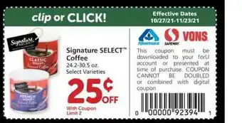 Albertsons Sigature Select Coffee offer