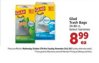 Albertsons Glad Trash Bags offer