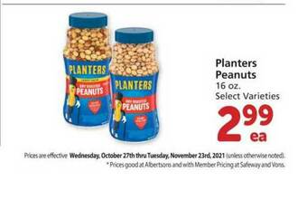 Albertsons Planters Peanuts offer
