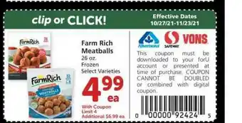 Albertsons Ffarm Rich Meatballs offer