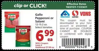 Albertsons Gallo Pepperoni Or Salami offer