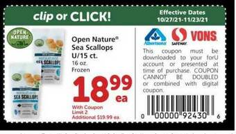 Albertsons Open Nature Sea Scallops offer
