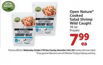 Albertsons Open Nature Cooked Salad Shrimp Wild Caught offer