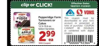 Albertsons Pepperidge Farm Turnovers Or Cakes offer
