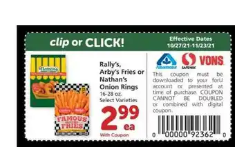 Albertsons Rally's Arby's Fries Or Nathan's Onion Rings offer