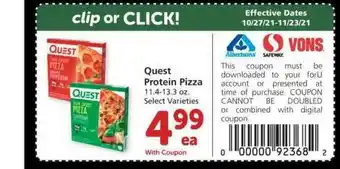 Albertsons Questo Protein Pizza offer