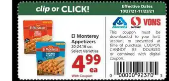 Albertsons El Monterey Appetizers offer