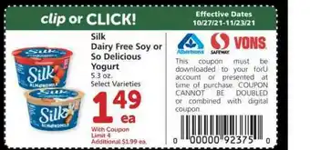 Albertsons Silk Dairy Free Soy Or So Delicious Yogurt offer