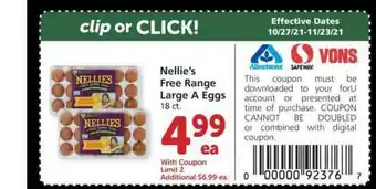 Albertsons Nellie's Free Range Large A Eggs offer