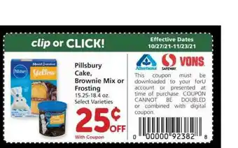 Albertsons Pillsbury Cake, Brownie Mix Or Frosting offer