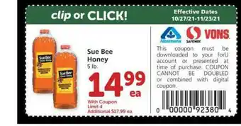 Albertsons Sue Bee Honey offer