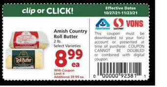 Albertsons Amish Country Roll Butter offer