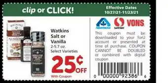Albertsons Watkins Salt Or Vanilla offer