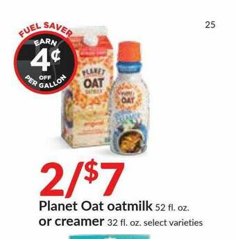 Hy-Vee Planet Oat Oatmilk Or Creamer offer