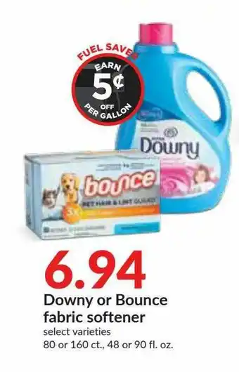Hy-Vee Downy Or Bounce Fabric Softener offer