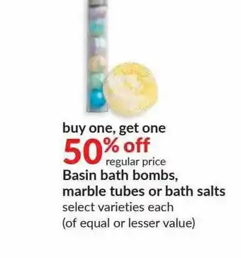 Hy-Vee Basin Bath Bombs, Marble Tubes Or Bath Salts 50% Off offer