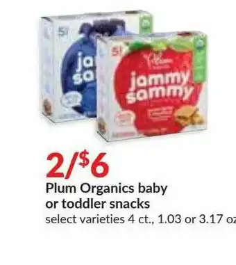 Hy-Vee Plus Organics Baby Or Toddler Snacks offer