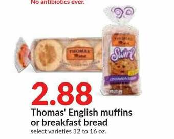 Hy-Vee Thomas' English Muffins Or Breakfast Bread offer