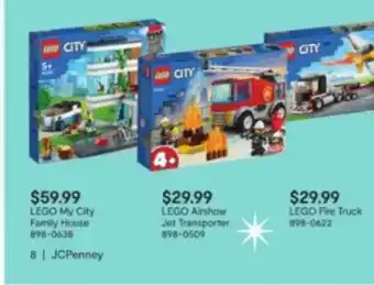 JC Penney Lego My City Family House, Lego Airshow Jet Transporter Or Lego Fire Truck offer