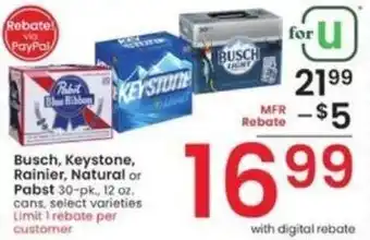 Albertsons Busch, Keystone, Rainier, Natural or Pabst offer