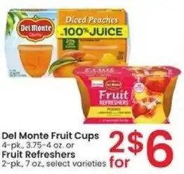 Albertsons Del Monte Fruit Cups, Fruit Refreshers offer