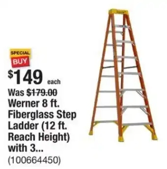 The Home Depot Werner 8 ft. Fiberglass Step Ladder (12 ft. Reach Height) with 3... offer