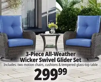 Ocean State Job Lot Outdoor Living Furnishings All-Weather 3-Piece Swivel Glider Set with Cushions offer