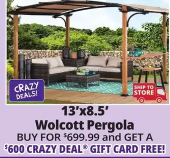 Ocean State Job Lot Wolcott 13' x 8.5' Steel Arched Pergola with Natural Wood-Like Finish offer