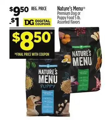 Dollar General Nature's Menu Premium Dog or Puppy Food offer