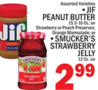C Town JIF PEANUT BUTTER 15.5-16 Oz. Jar offer