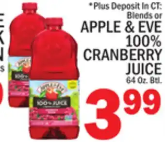 C Town APPLE & EVE 100% CRANBERRY JUICE offer