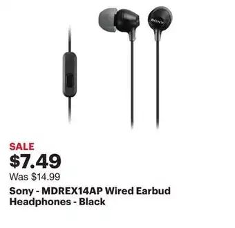 Best Buy Sony - MDREX14AP Wired Earbud Headphones - Black offer