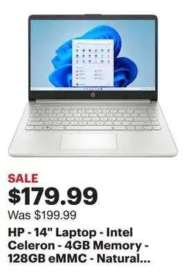 Best Buy HP - 14 Laptop - Intel Celeron - 4GB Memory - 128GB eMMC - Natural Silver offer