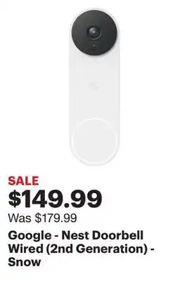 Best Buy Google - Nest Doorbell Wired (2nd Generation) - Snow offer